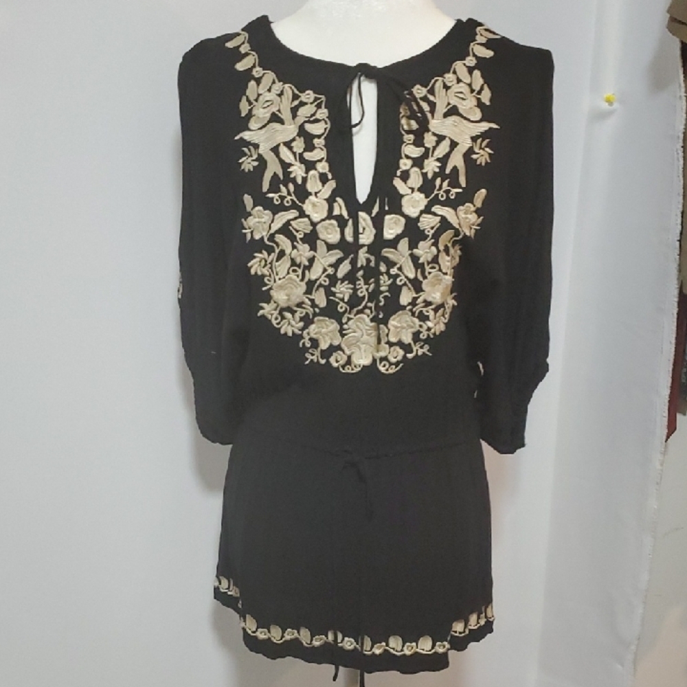 Metropark Black and Cream Mini Dress with Bishop Sleeves